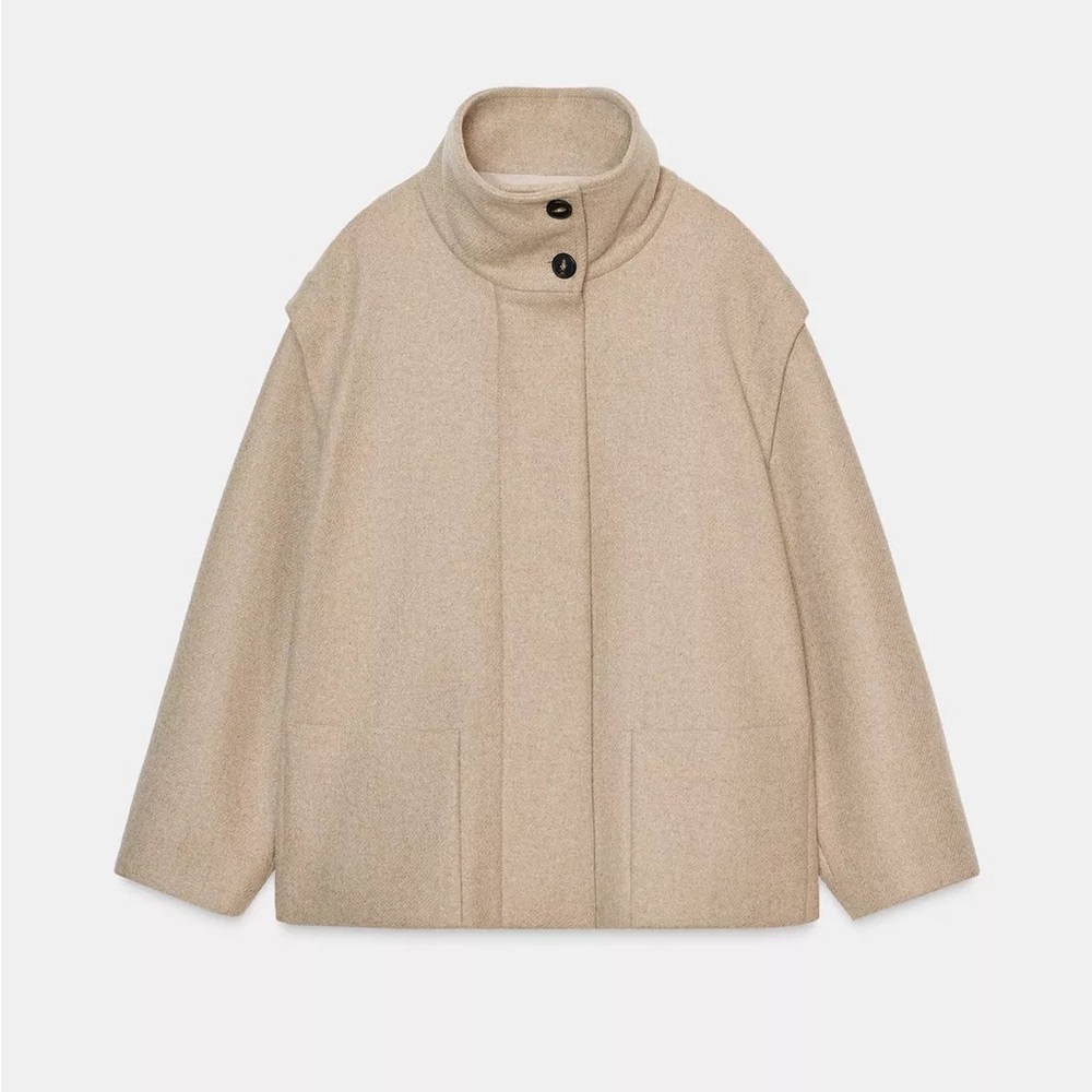 Zara short wool coat with neck in light mink